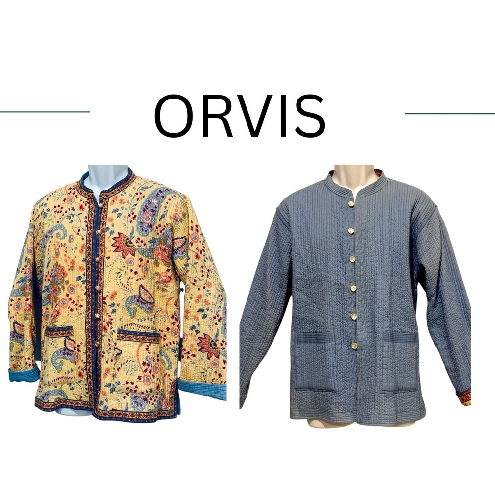Orvis Women's Jacket L Quilted Reversible Floral Paisley Cottage Core Yellow